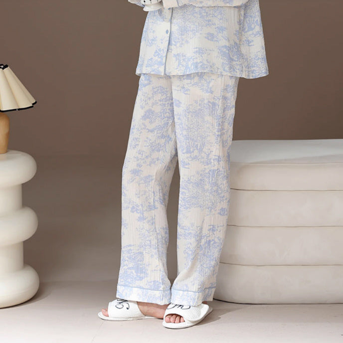 blue cotton double gauze room wear