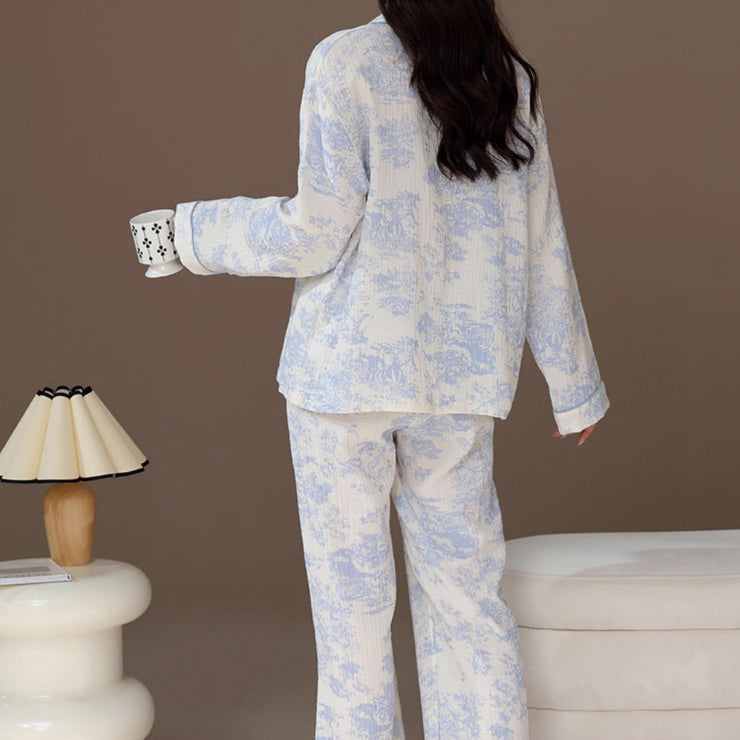 blue cotton double gauze room wear