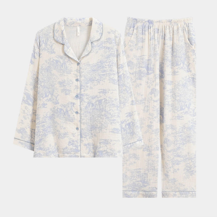 blue cotton double gauze room wear