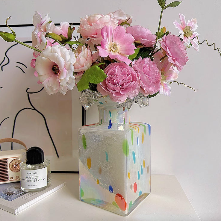 4color square glass vase