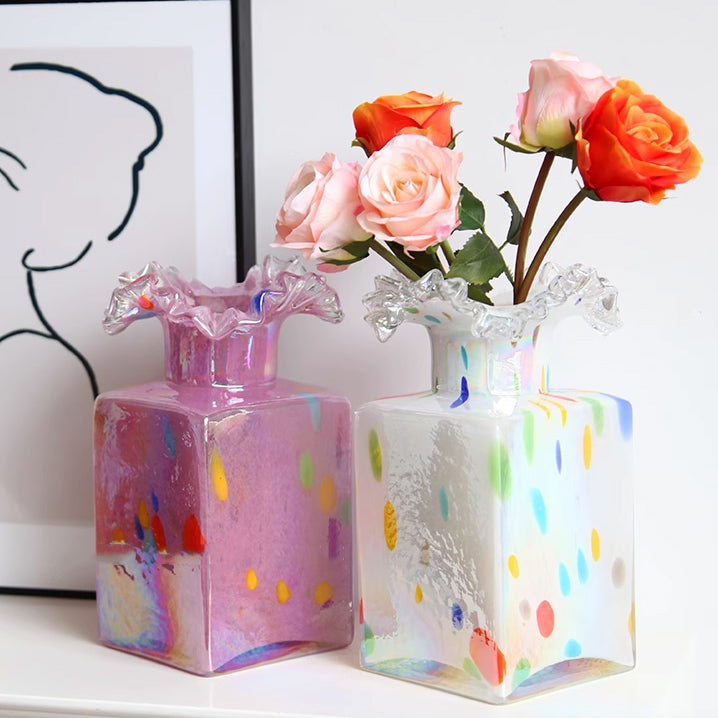 4color square glass vase