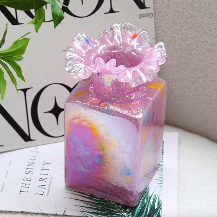 4color square glass vase