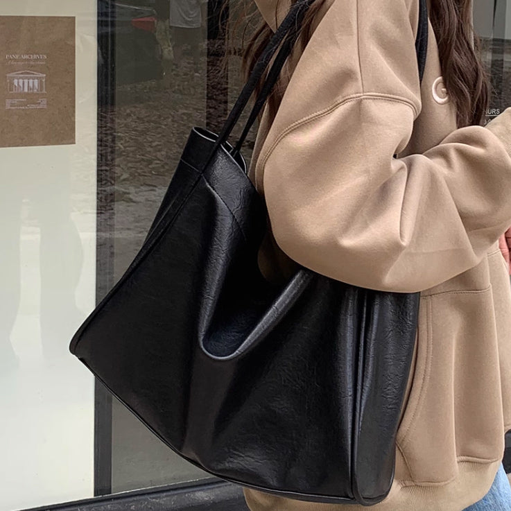 2color soft leather tote bag