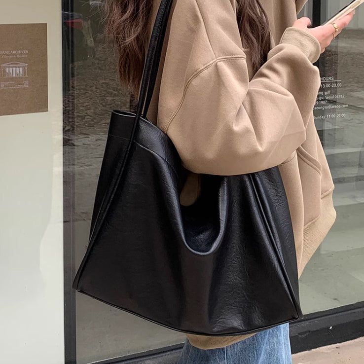 2color soft leather tote bag
