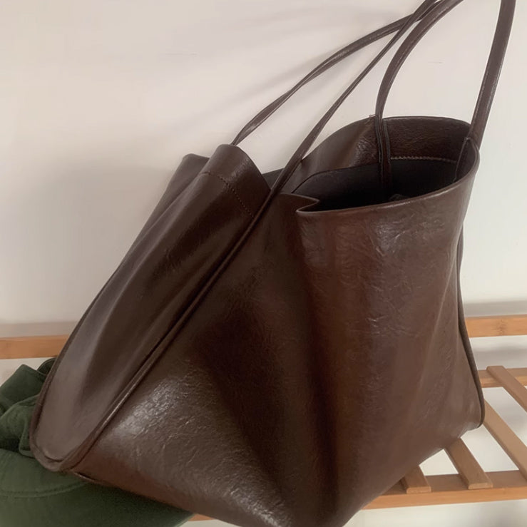 2color soft leather tote bag