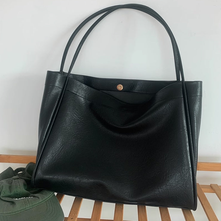 2color soft leather tote bag