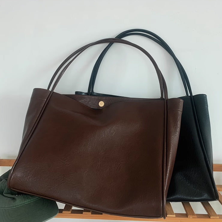2color soft leather tote bag