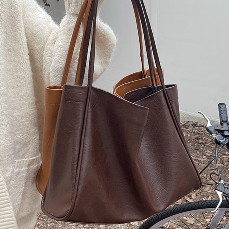 3color square leather tote bag