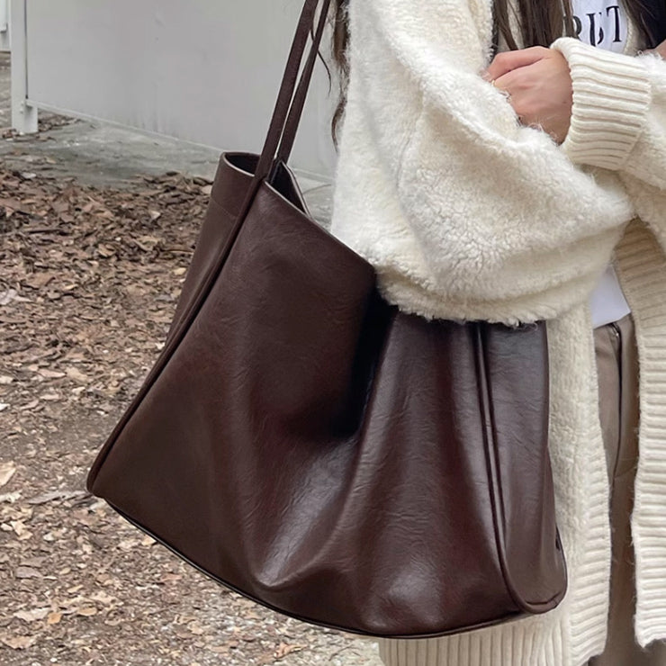 3color square leather tote bag