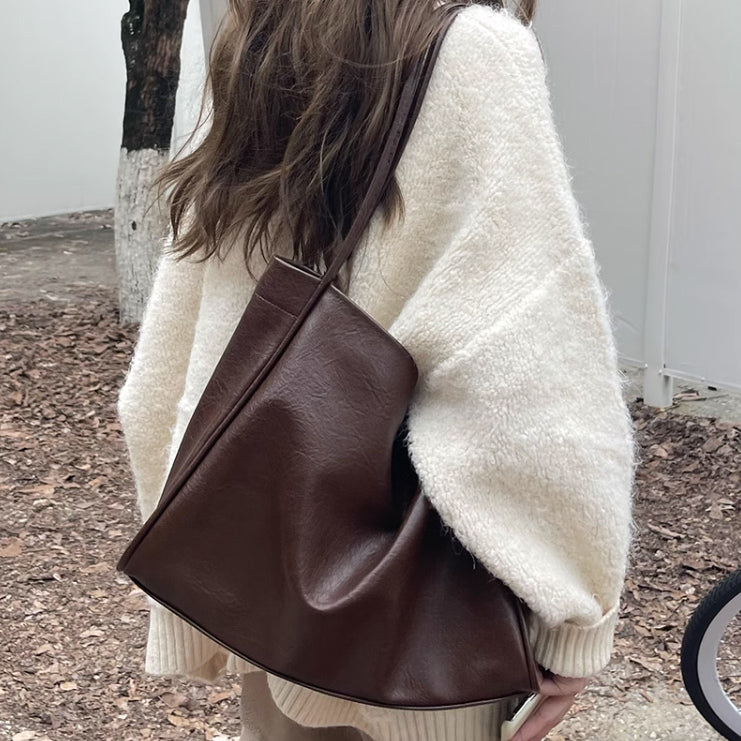 3color square leather tote bag