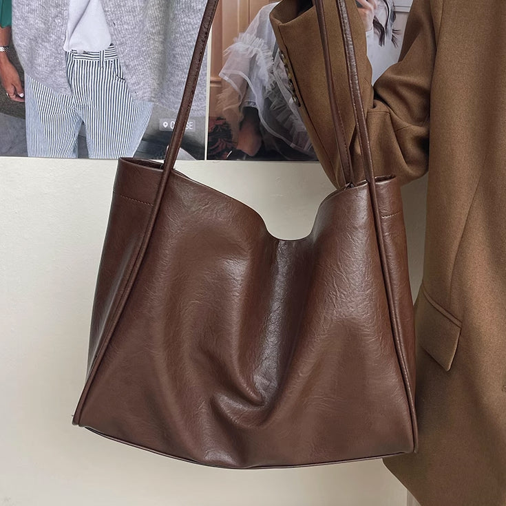 3color square leather tote bag