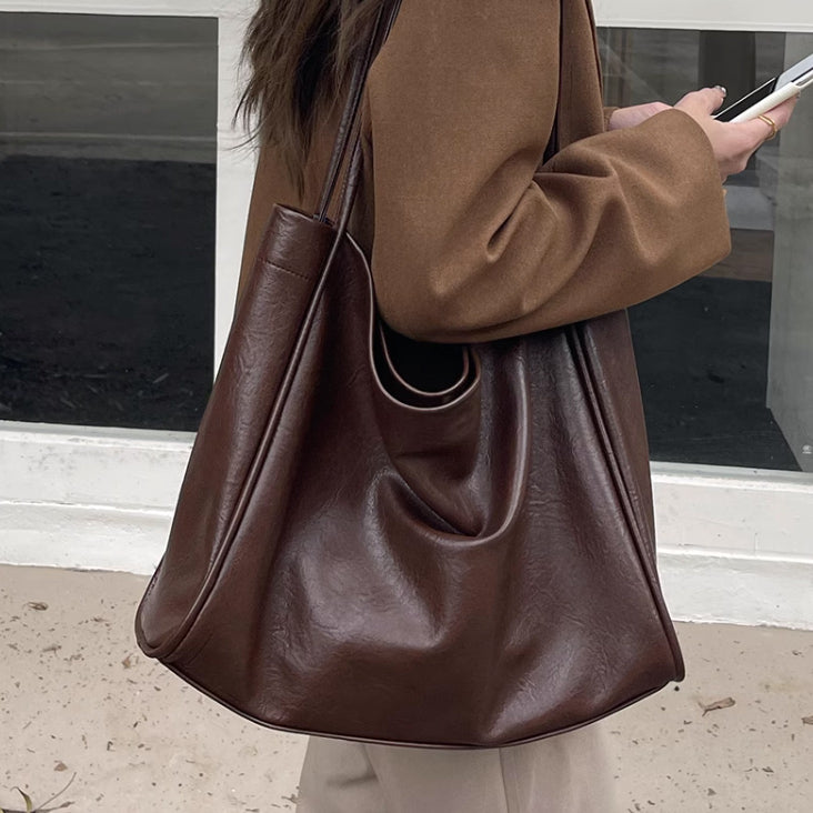 3color square leather tote bag