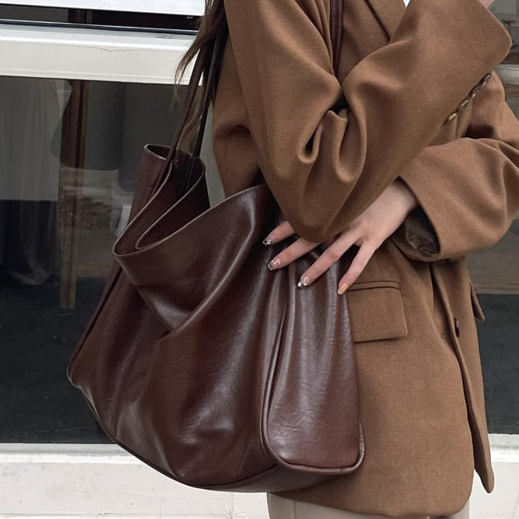 3color square leather tote bag