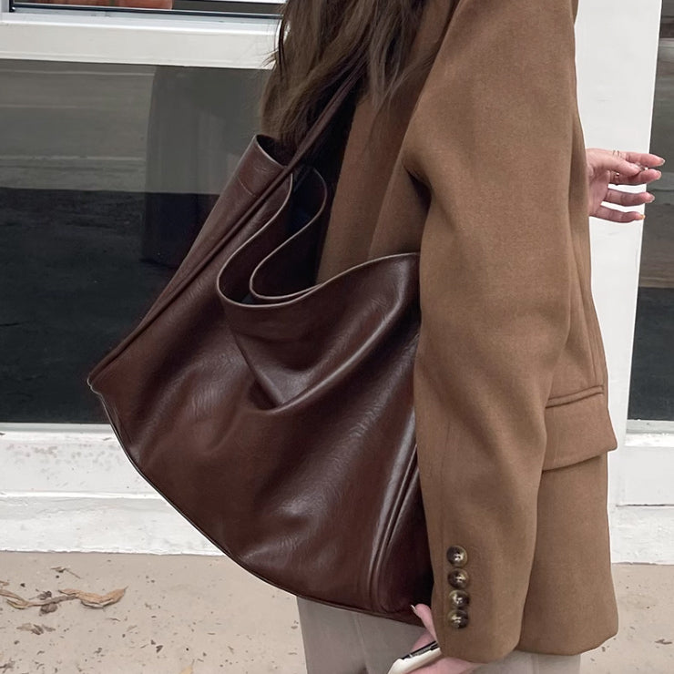 3color square leather tote bag