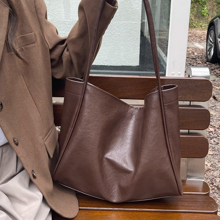 3color square leather tote bag