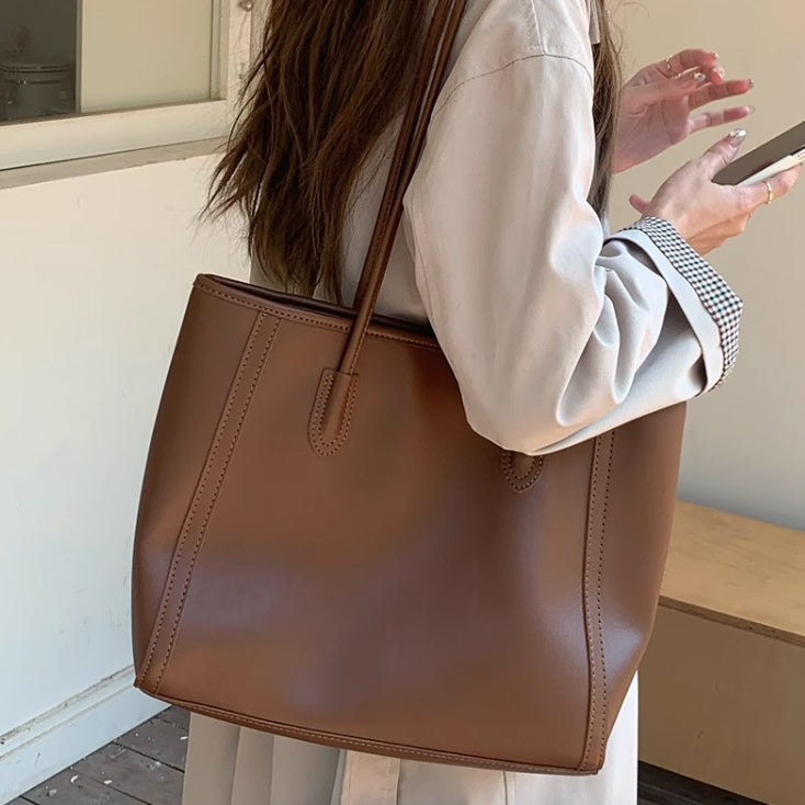4color simple leather tote bag