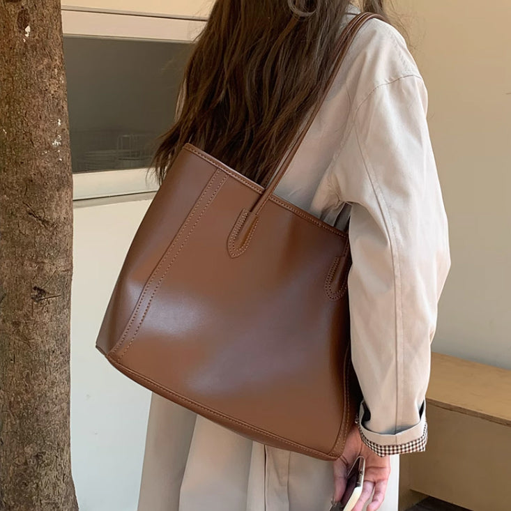 4color simple leather tote bag