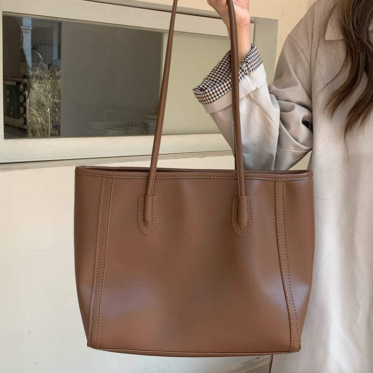 4color simple leather tote bag