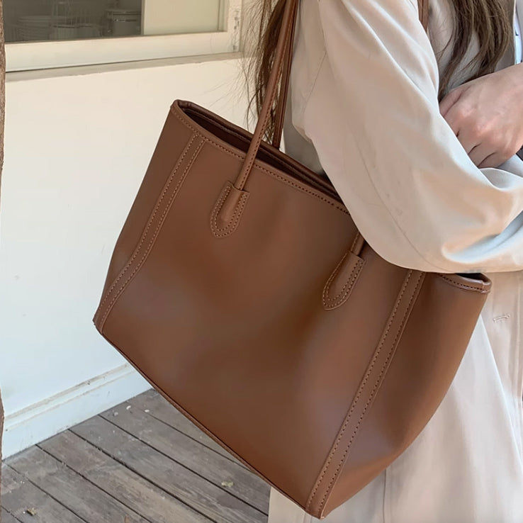 4color simple leather tote bag