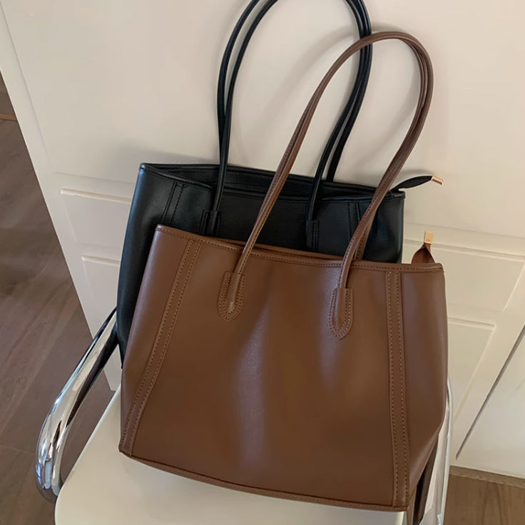 4color simple leather tote bag