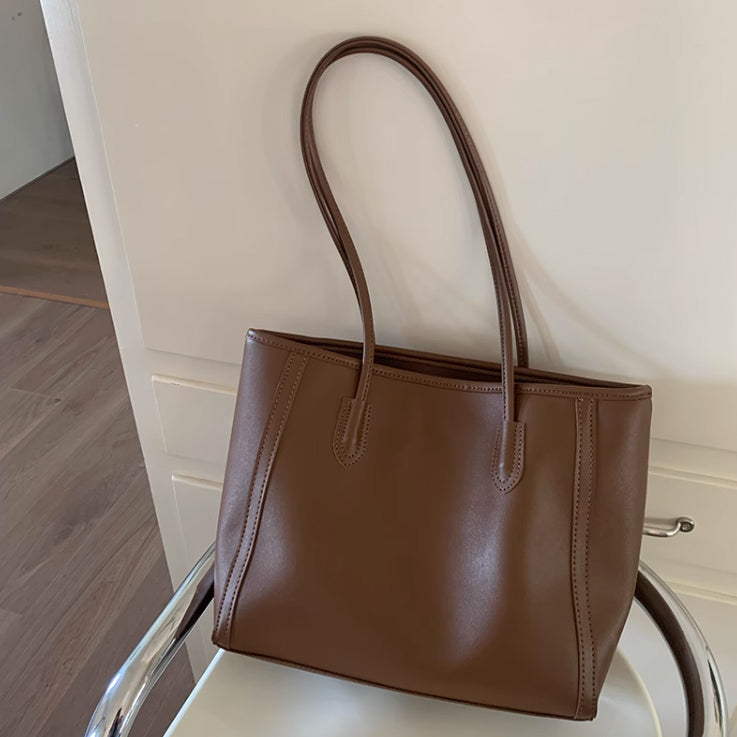 4color simple leather tote bag
