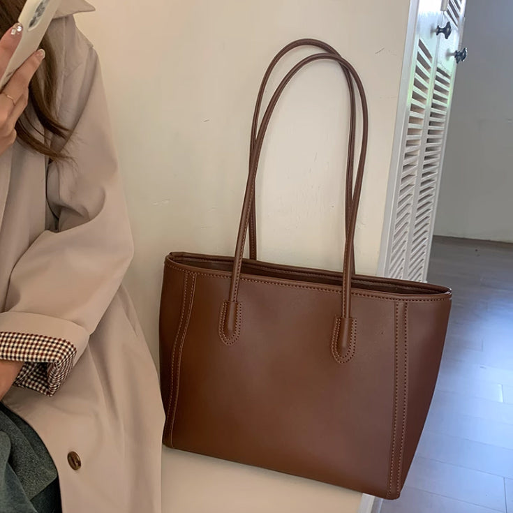 4color simple leather tote bag