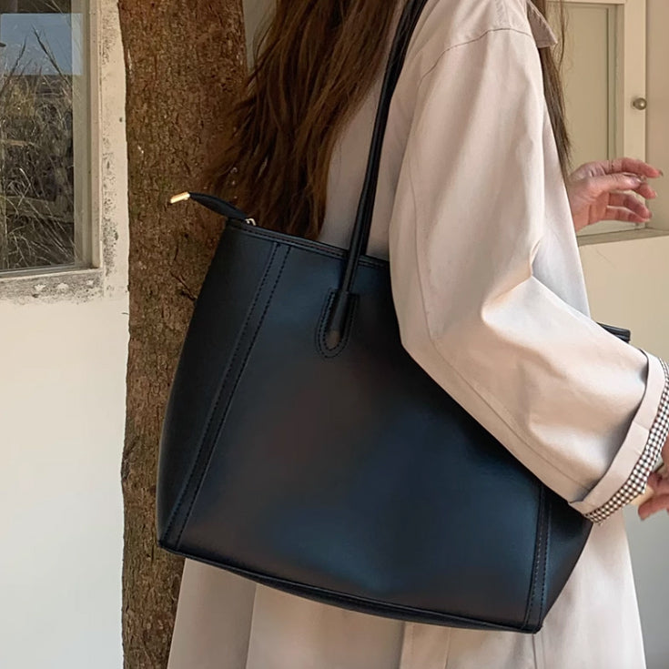 4color simple leather tote bag