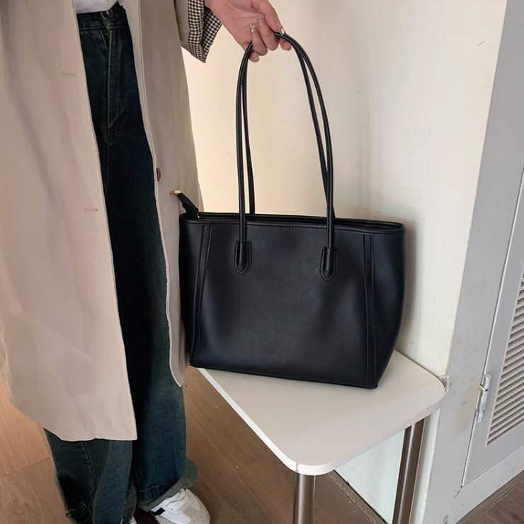 4color simple leather tote bag