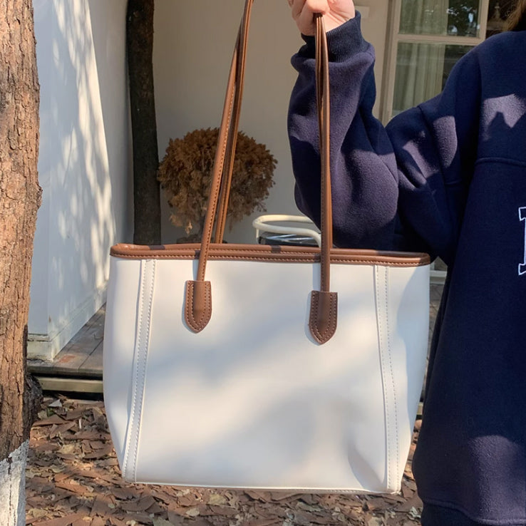 4color simple leather tote bag