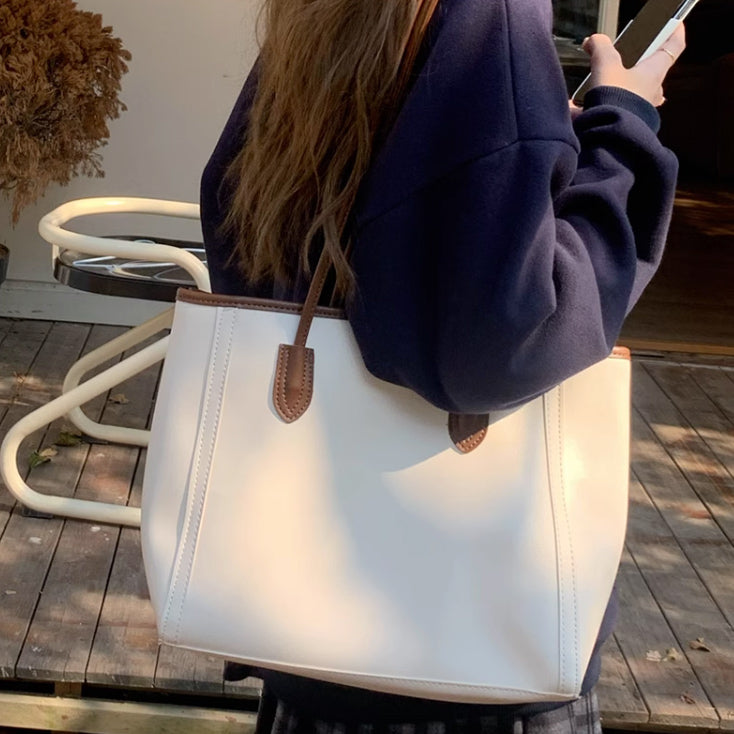 4color simple leather tote bag
