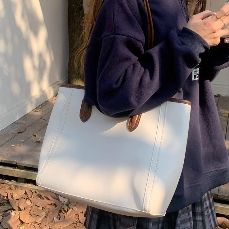 4color simple leather tote bag