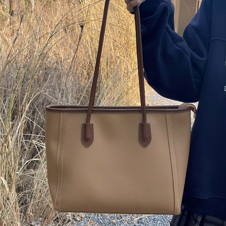 4color simple leather tote bag