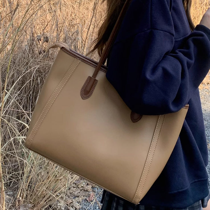4color simple leather tote bag