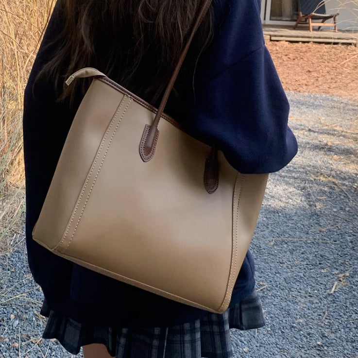 4color simple leather tote bag