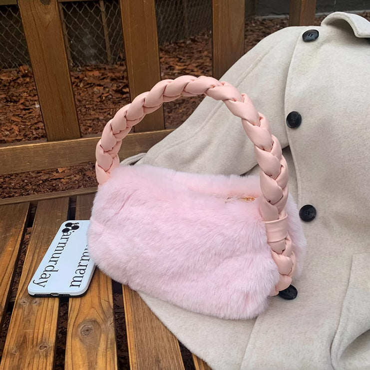 3color fur mini hand bag