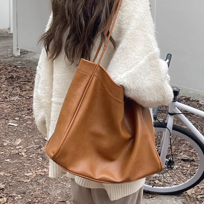 3color square leather tote bag