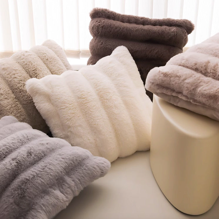 5color stripe fur cushion