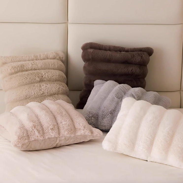 5color stripe fur cushion