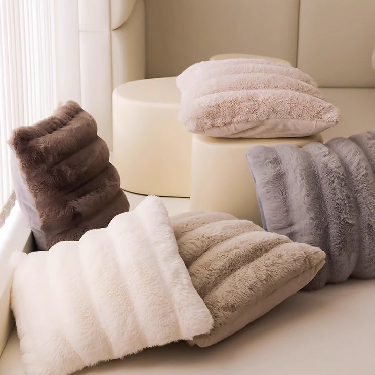 5color stripe fur cushion