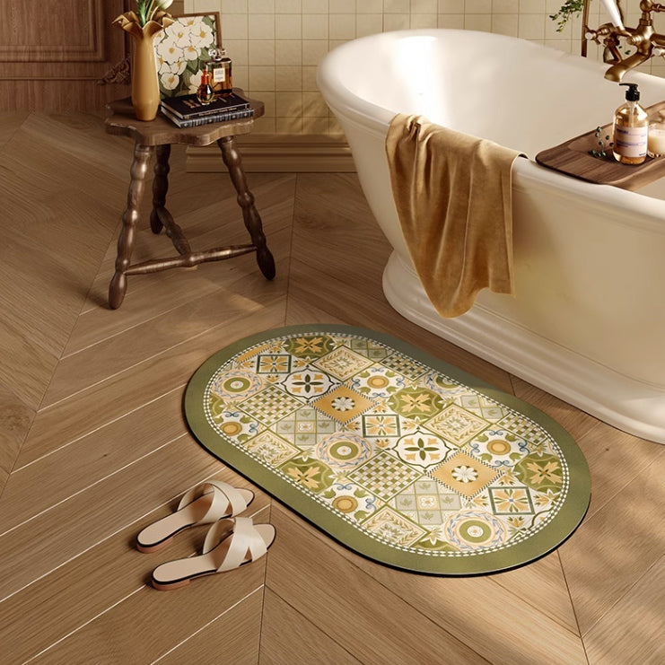 green retro tile bath mat