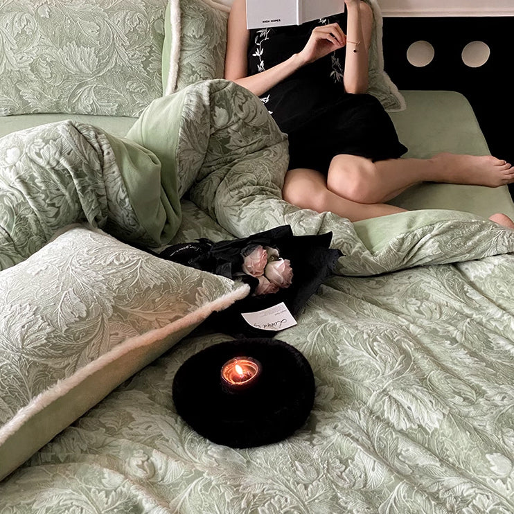 2color velvet flower bedlinen set