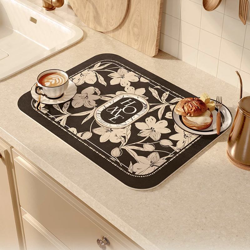 home black flower sink mat