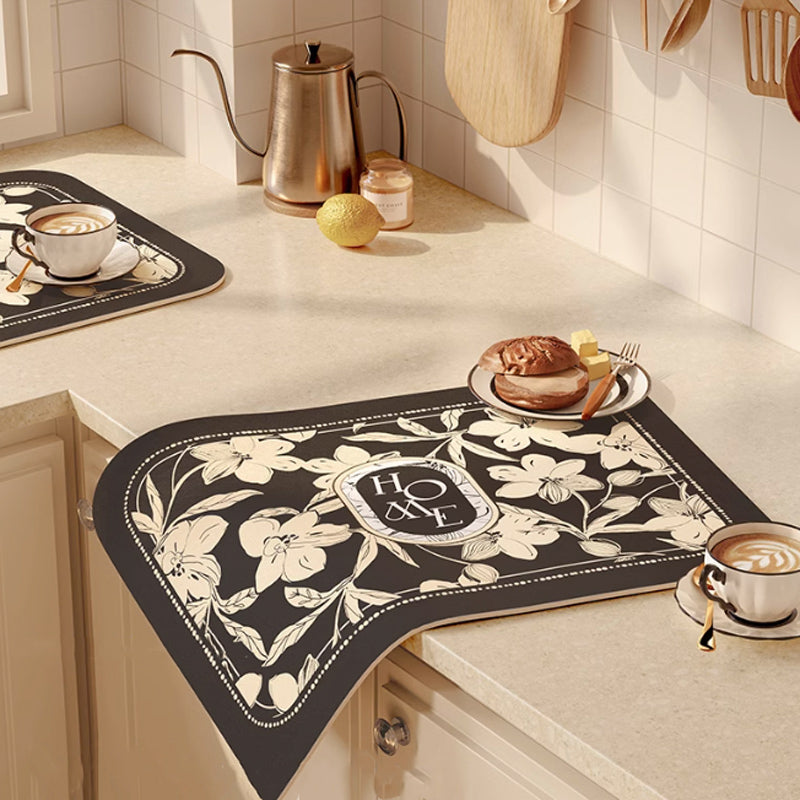 home black flower sink mat