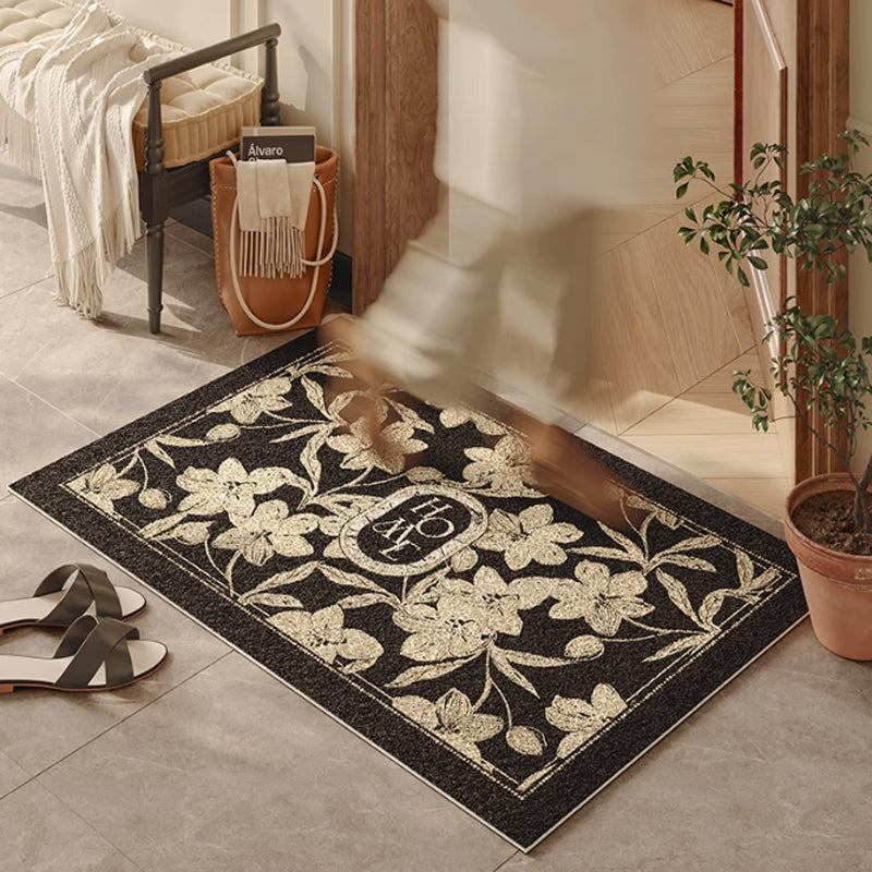 home black flower PVC door mat