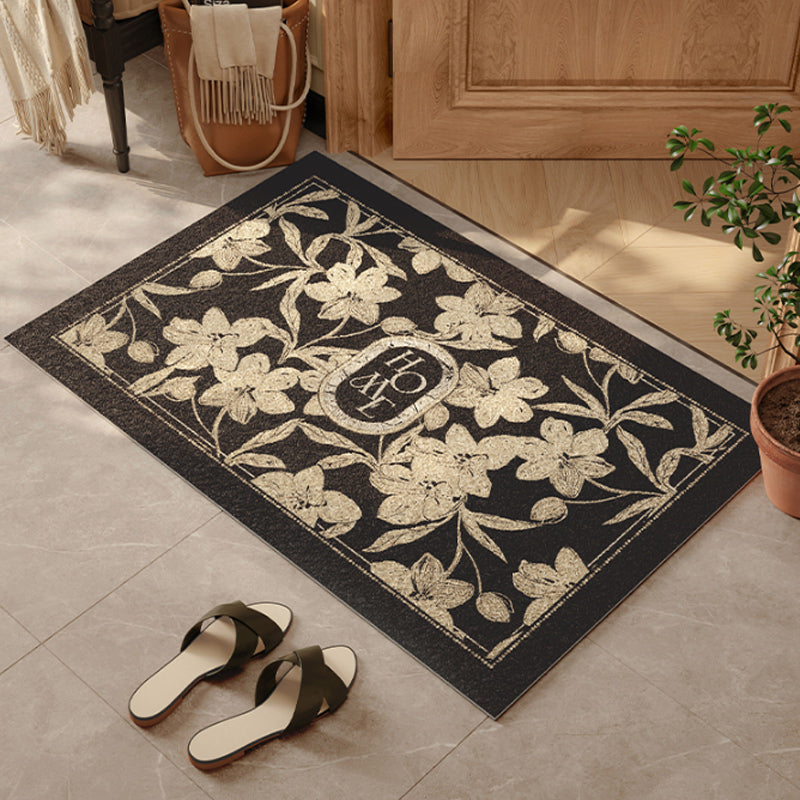 home black flower PVC door mat
