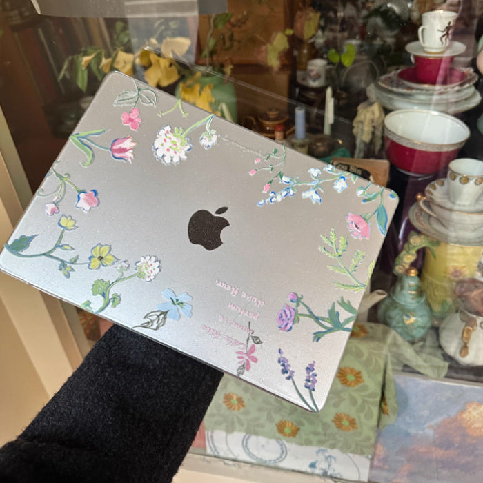 clear glitter flower Mac book case