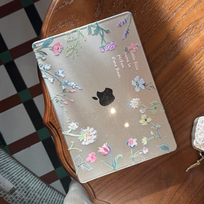 clear glitter flower Mac book case