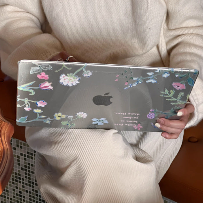 clear glitter flower Mac book case