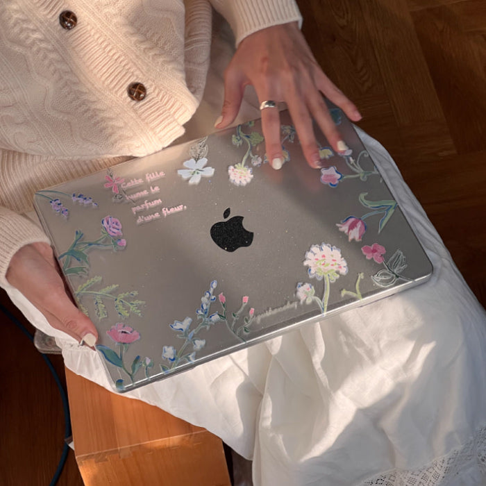 clear glitter flower Mac book case