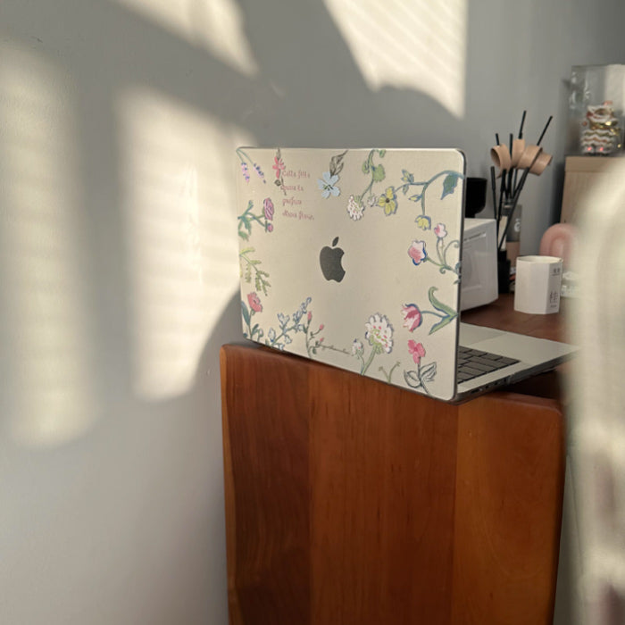 clear glitter flower Mac book case